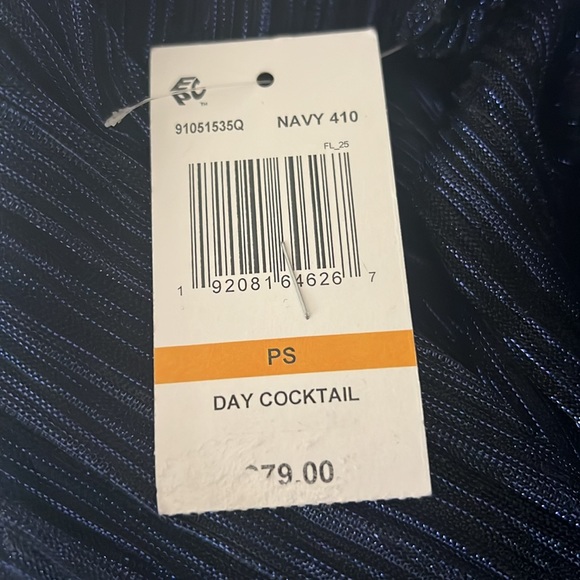 💙 NWT! Navy Shimmery Lurex Smocked Midi Dress - Picture 6 of 7